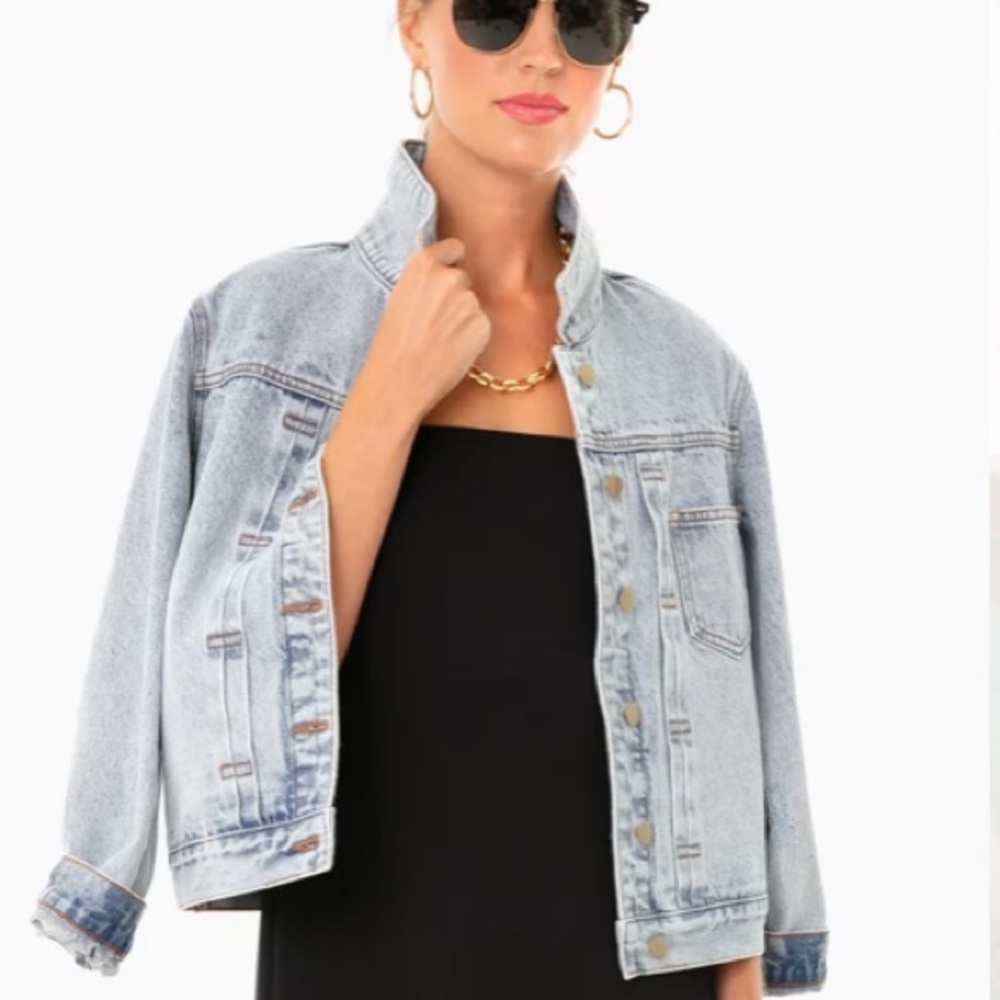 Denim Jacket With Removable Navy Fur Collar POMANDER PLACE